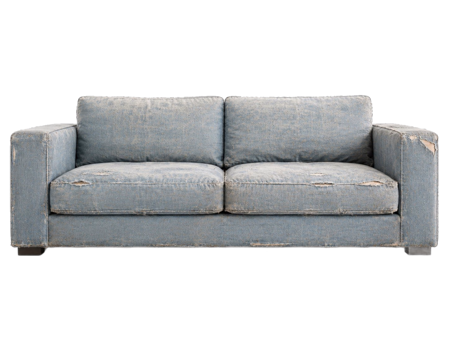 A worn sofa before reupholstery at Master&rsquo;s Touch Upholstery, Santa Rosa, CA
